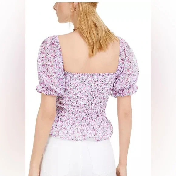 Leyden floral smocked Top Peplum hem New - Picture 2 of 6